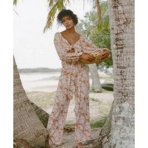 Sabo Women Burnt Orange Floral Summer Roza Pants Size XS Belted Tie Waist